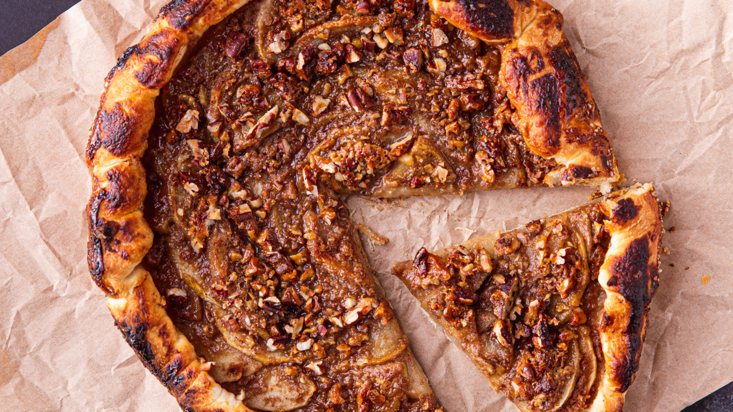 Slice of Apple Galette cut from whole Galette