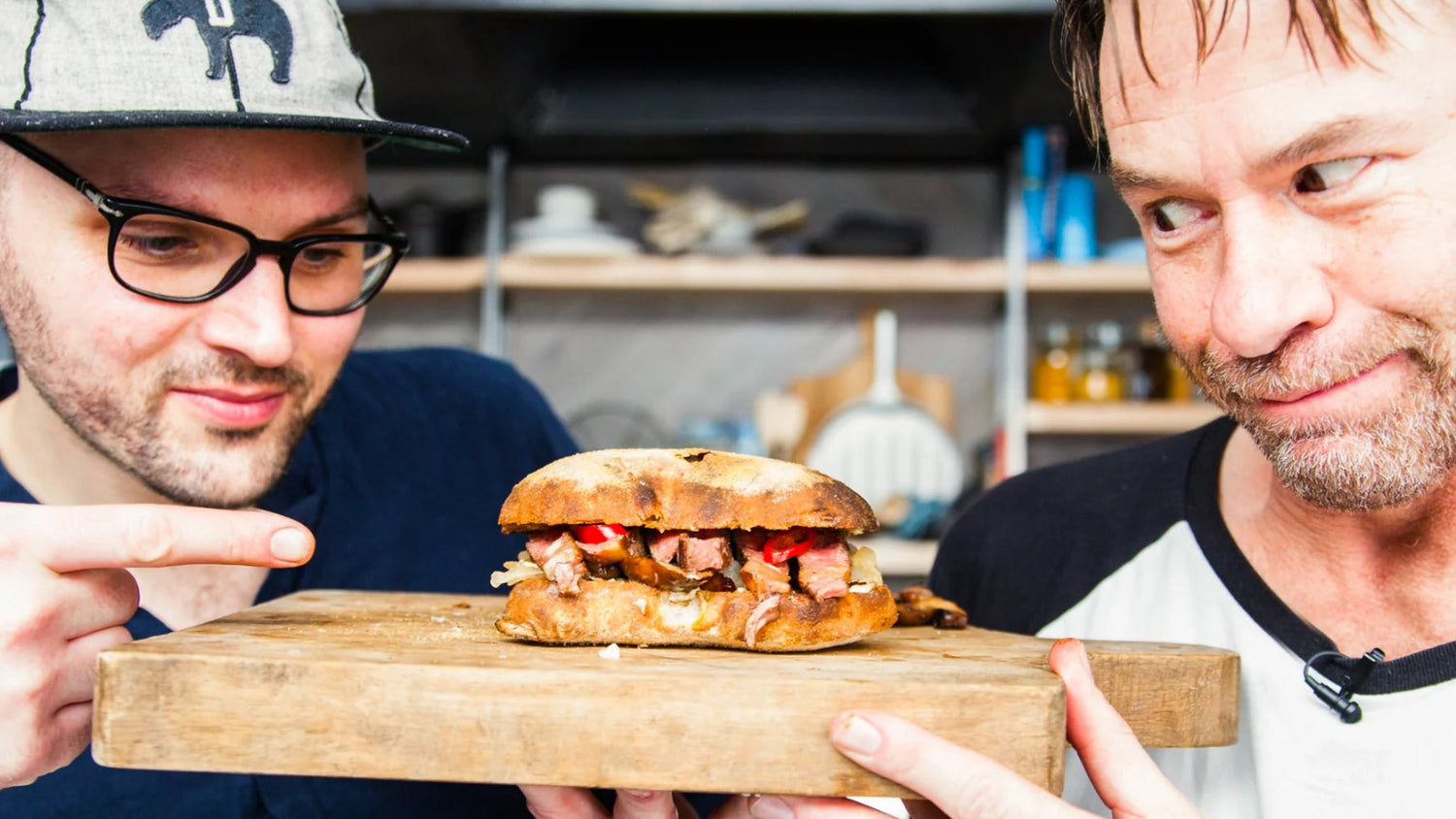BBQ Steak Sandwich on Cutting board