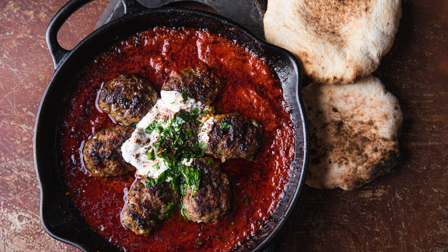 Lamb Kofte in cast iron pan