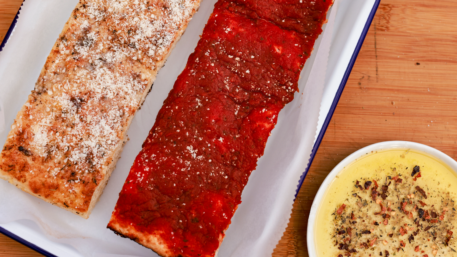 Pizza Strips with dipping sauce on the side