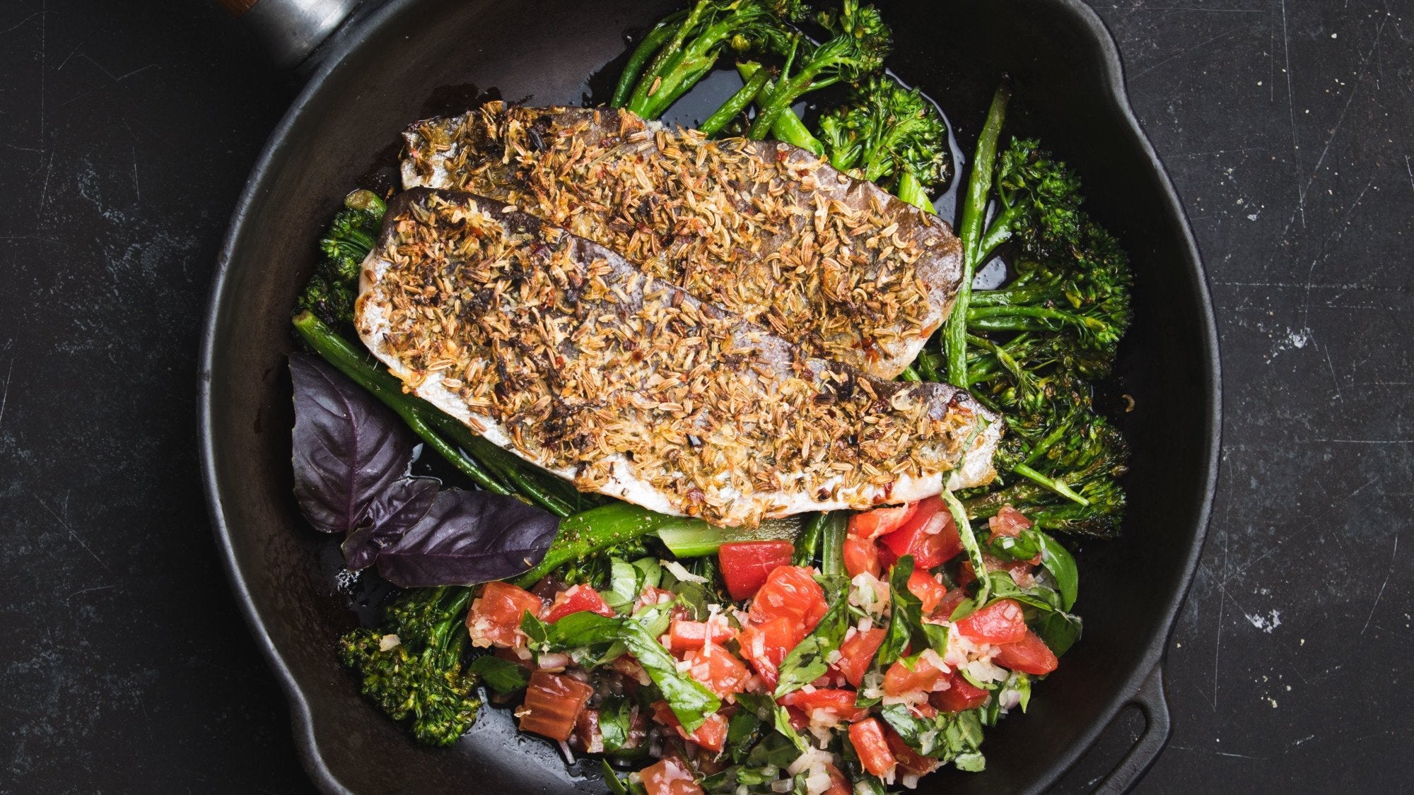 Spiced Trout with Roasted Broccoli and Tomato Dressing Recipe - Gozney