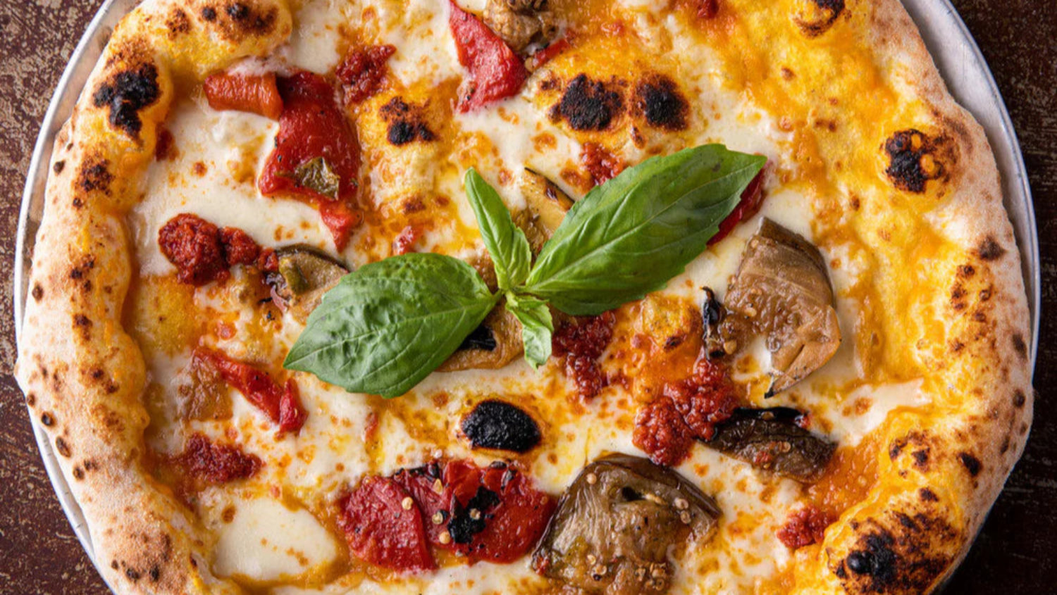 Winter Vegetable Pizza with Basil to Garnish